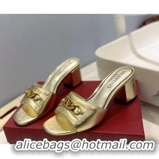 Shop Duplicate Valentino VLogo Chain Heel Slide Sandals 5.5cm Gold 613173