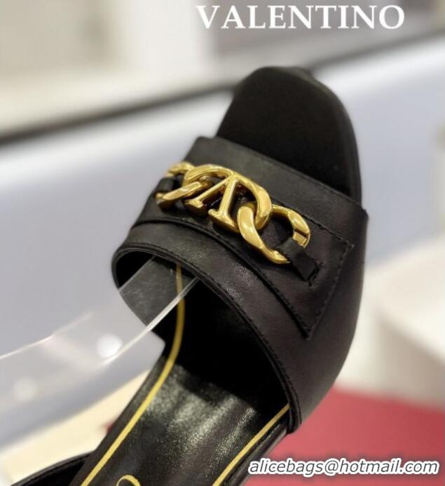 Classic Hot Valentino VLogo Chain Medium Heel Sandals 5.5cm Black 613175