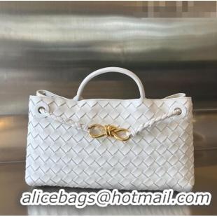 Best Price Bottega Veneta Small East/West Andiamo Top Handle Bag in Intrecciato Leather 754990 White 2023