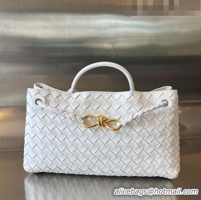 Best Price Bottega Veneta Small East/West Andiamo Top Handle Bag in Intrecciato Leather 754990 White 2023