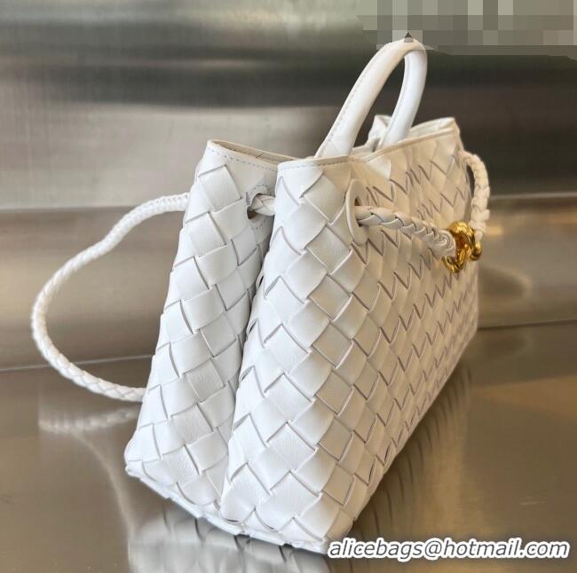 Best Price Bottega Veneta Small East/West Andiamo Top Handle Bag in Intrecciato Leather 754990 White 2023