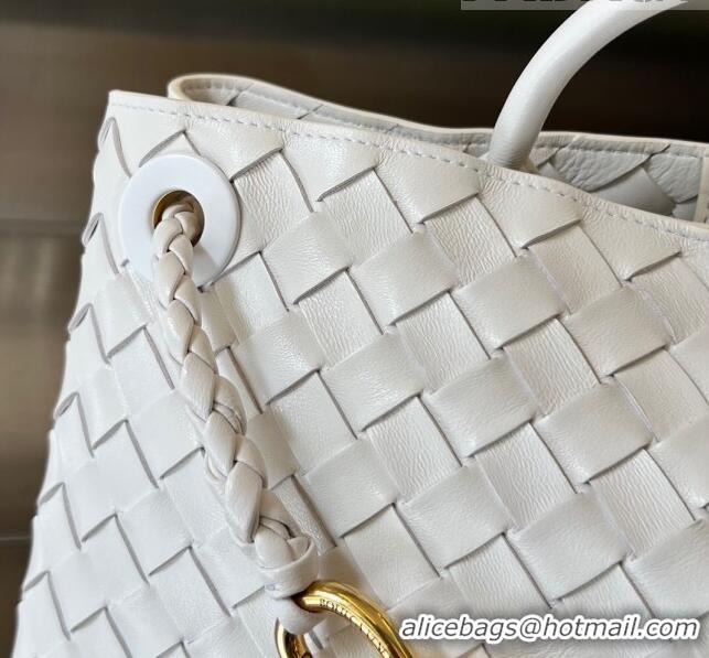 Best Price Bottega Veneta Small East/West Andiamo Top Handle Bag in Intrecciato Leather 754990 White 2023