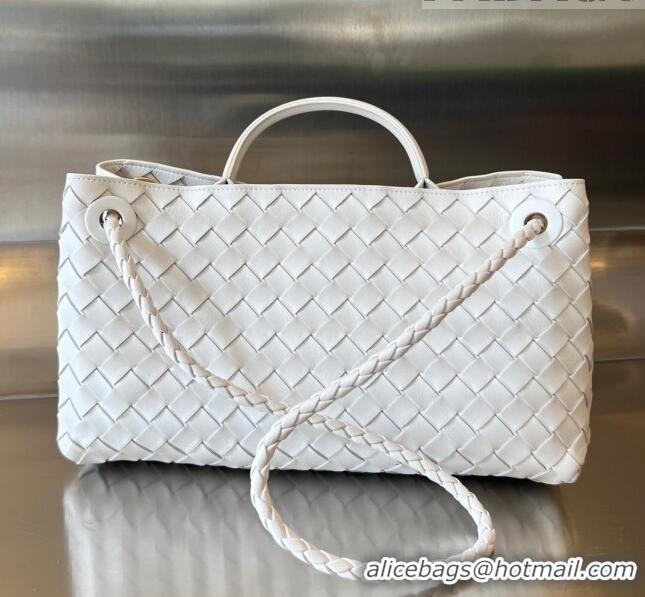 Best Price Bottega Veneta Small East/West Andiamo Top Handle Bag in Intrecciato Leather 754990 White 2023