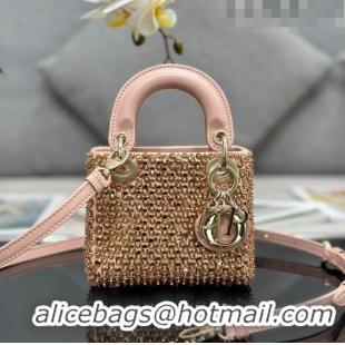 Super Quality Dior Lady Dior Micro Bag with Beads abd Sequins 0817 Nude Pink 2023