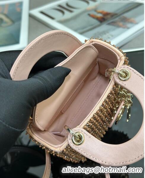 Super Quality Dior Lady Dior Micro Bag with Beads abd Sequins 0817 Nude Pink 2023