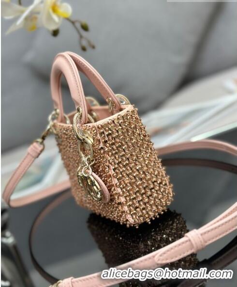 Super Quality Dior Lady Dior Micro Bag with Beads abd Sequins 0817 Nude Pink 2023