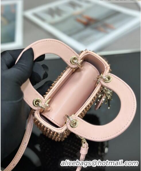 Super Quality Dior Lady Dior Micro Bag with Beads abd Sequins 0817 Nude Pink 2023