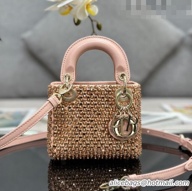 Super Quality Dior Lady Dior Micro Bag with Beads abd Sequins 0817 Nude Pink 2023