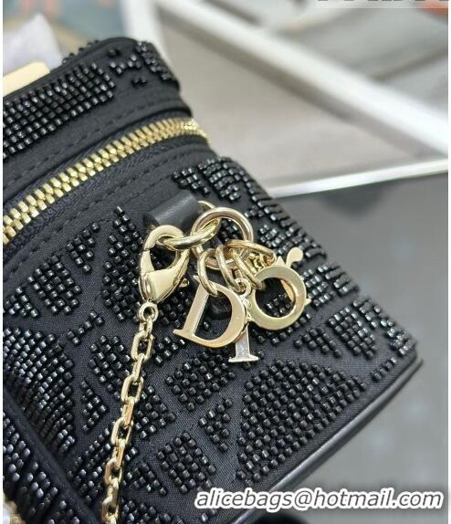 Most Popular Dior Micro Lady Vanity Case in Fabric with Crystal Beads S0935 Black 2023