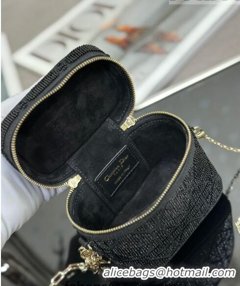 Most Popular Dior Micro Lady Vanity Case in Fabric with Crystal Beads S0935 Black 2023