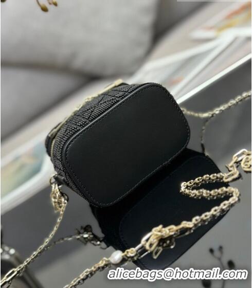 Most Popular Dior Micro Lady Vanity Case in Fabric with Crystal Beads S0935 Black 2023