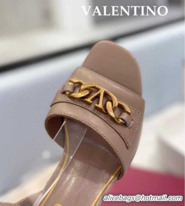 Best Price Valentino VLogo Chain Medium Heel Sandals 5.5cm Beige 613179