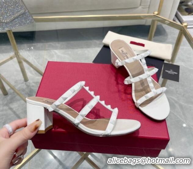 Sumptuous Valentino Rockstud Patent Leather Heel Slide Sandals 6cm All White 613181