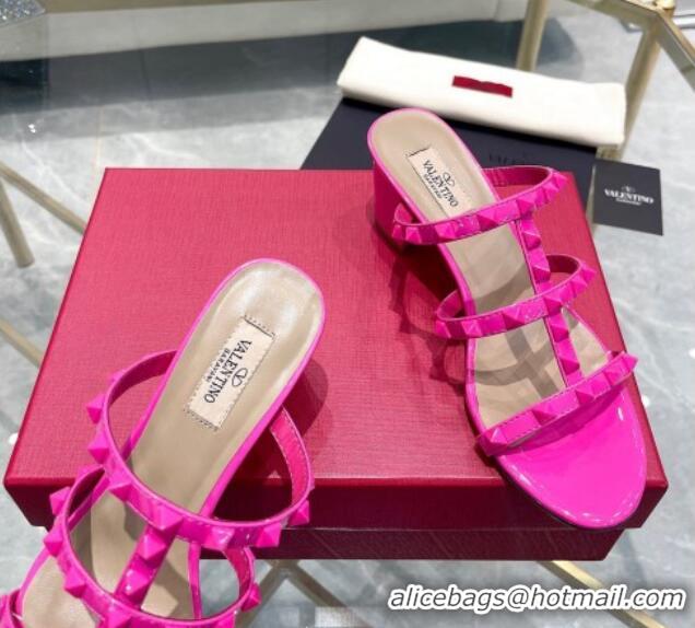 Sophisticated Valentino Rockstud Patent Leather Heel Slide Sandals 6cm All PP Pink 613182