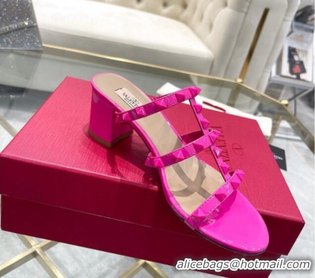 Sophisticated Valentino Rockstud Patent Leather Heel Slide Sandals 6cm All PP Pink 613182