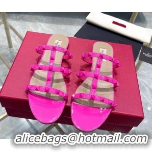 Good Product Valentino Rockstud Patent Leather Flat Slide Sandals All PP Pink 613185