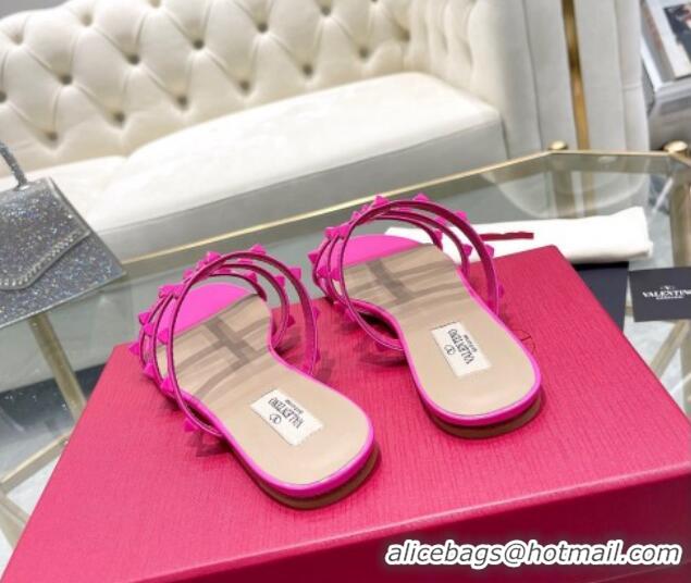 Good Product Valentino Rockstud Patent Leather Flat Slide Sandals All PP Pink 613185