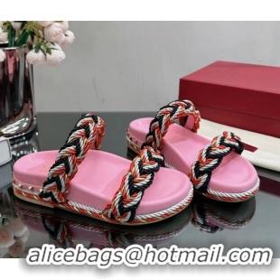 Good Product Valentino Roman Stud Slide Sandals with Braided Strap Pink 613187