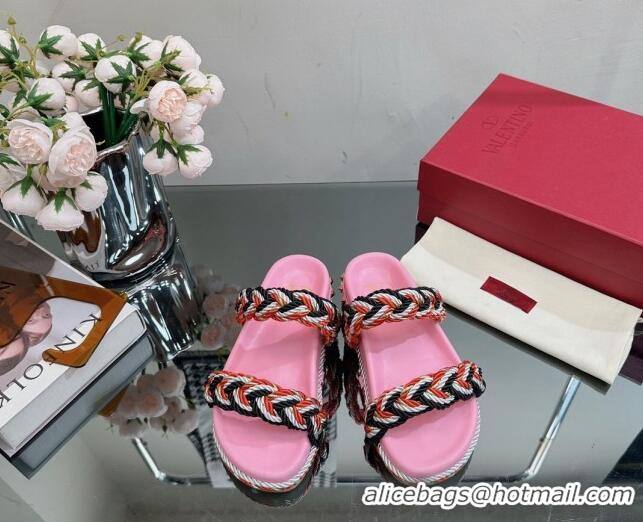 Good Product Valentino Roman Stud Slide Sandals with Braided Strap Pink 613187