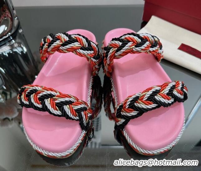 Good Product Valentino Roman Stud Slide Sandals with Braided Strap Pink 613187