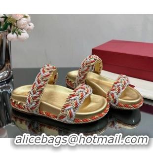 Cheap Price Valentino Roman Stud Slide Sandals with Braided Strap Gold 613188