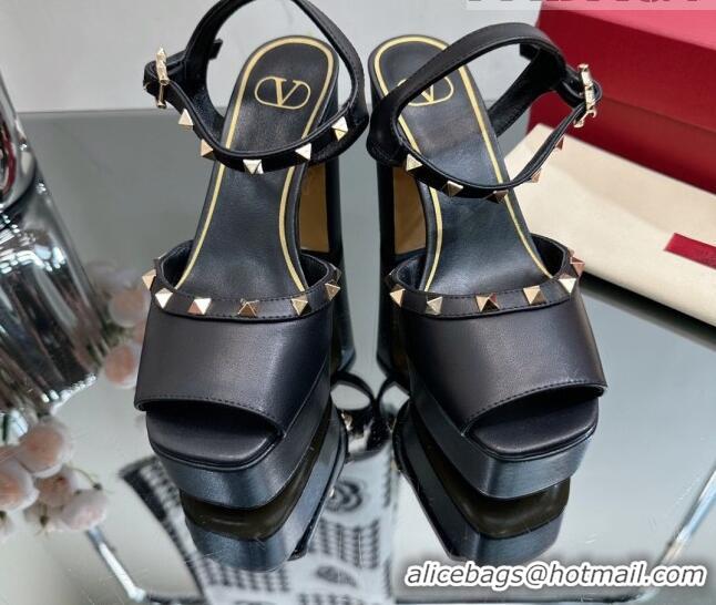 Low Cost Valentino Roman Stud Platform Sandals 10.5cm Black 613191