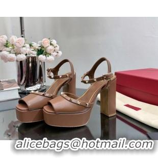 Unique Style Valentino Roman Stud Platform Sandals 10.5cm Brown 613192