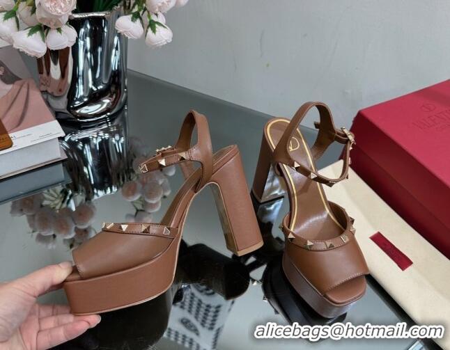 Unique Style Valentino Roman Stud Platform Sandals 10.5cm Brown 613192