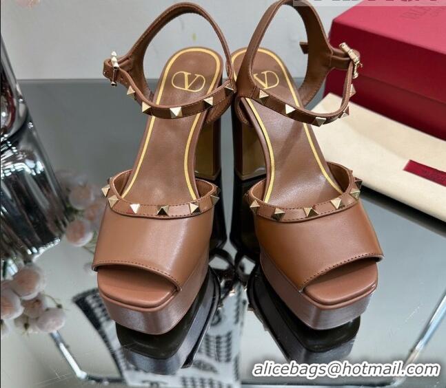 Unique Style Valentino Roman Stud Platform Sandals 10.5cm Brown 613192