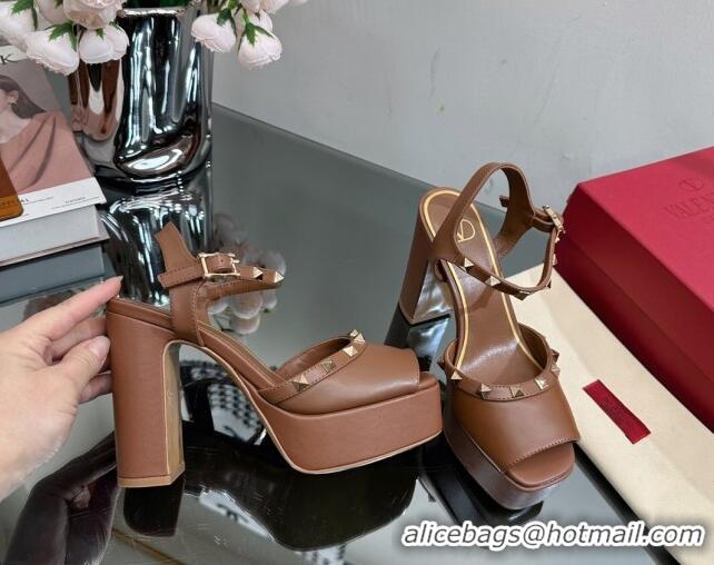 Unique Style Valentino Roman Stud Platform Sandals 10.5cm Brown 613192