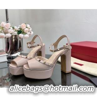 Grade Quality Valentino Roman Stud Platform Sandals 10.5cm Nude Pink 613193