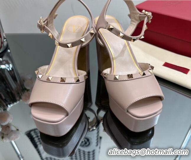 Grade Quality Valentino Roman Stud Platform Sandals 10.5cm Nude Pink 613193