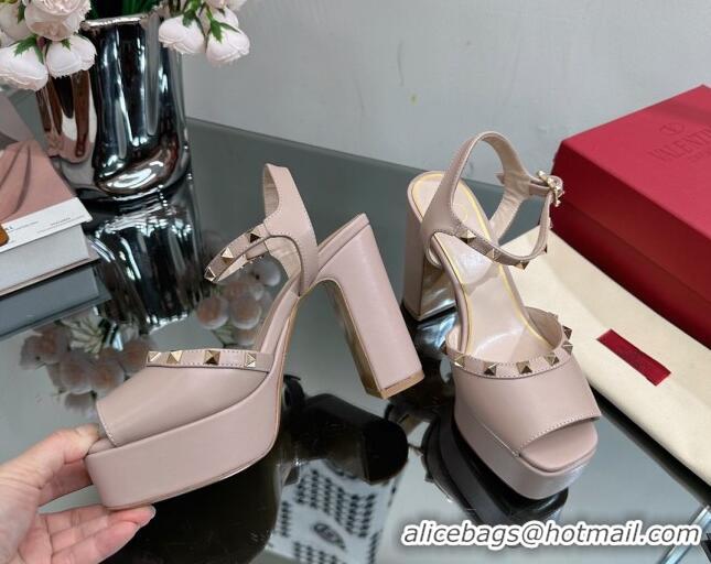 Grade Quality Valentino Roman Stud Platform Sandals 10.5cm Nude Pink 613193