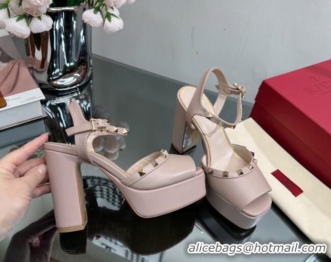 Grade Quality Valentino Roman Stud Platform Sandals 10.5cm Nude Pink 613193