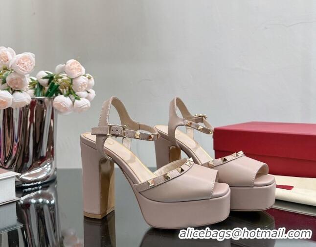 Grade Quality Valentino Roman Stud Platform Sandals 10.5cm Nude Pink 613193