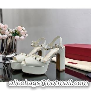 Good Looking Valentino Roman Stud Platform Sandals 10.5cm White 613194