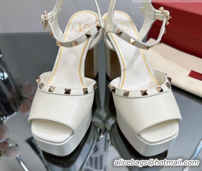 Good Looking Valentino Roman Stud Platform Sandals 10.5cm White 613194