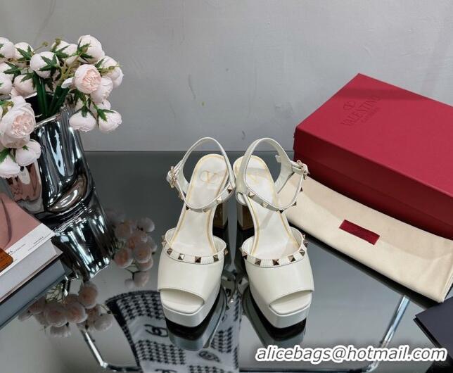 Good Looking Valentino Roman Stud Platform Sandals 10.5cm White 613194