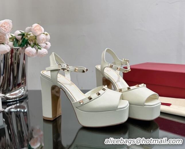 Good Looking Valentino Roman Stud Platform Sandals 10.5cm White 613194