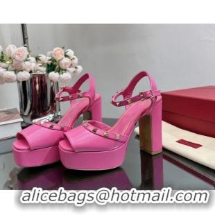 Shop Duplicate Valentino Roman Stud Platform Sandals 10.5cm Dark Pink 613195