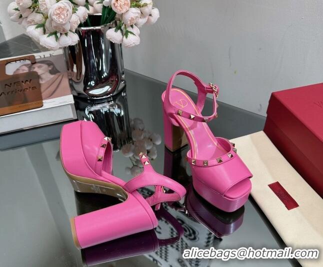 Shop Duplicate Valentino Roman Stud Platform Sandals 10.5cm Dark Pink 613195