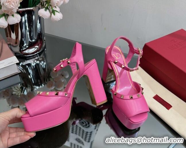 Shop Duplicate Valentino Roman Stud Platform Sandals 10.5cm Dark Pink 613195