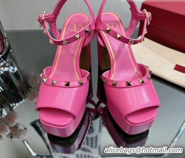 Shop Duplicate Valentino Roman Stud Platform Sandals 10.5cm Dark Pink 613195