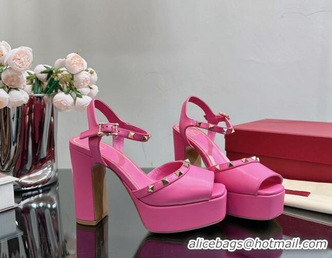 Shop Duplicate Valentino Roman Stud Platform Sandals 10.5cm Dark Pink 613195