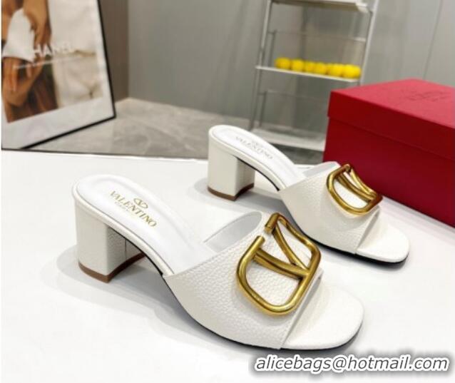 Charming Valentino VLogo Signature Heel Sandals 6cm in Grainy Leather White 626015