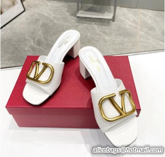 Charming Valentino VLogo Signature Heel Sandals 6cm in Grainy Leather White 626015