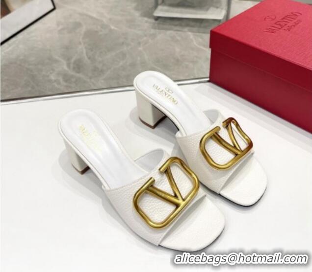 Charming Valentino VLogo Signature Heel Sandals 6cm in Grainy Leather White 626015