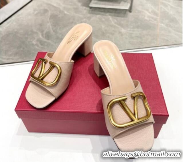 Good Product Valentino VLogo Signature Heel Sandals 6cm in Grainy Leather Nude 626018