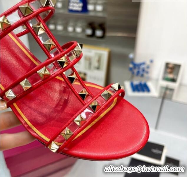 Low Price Valentino Rockstud Heel Slide Sandals 6cm in Leather and Clear Red 626026