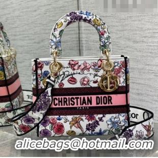 Promotional Dior Medium Lady D-Lite Bag in White Multicolor Florilegio Embroidery CD4060 2023